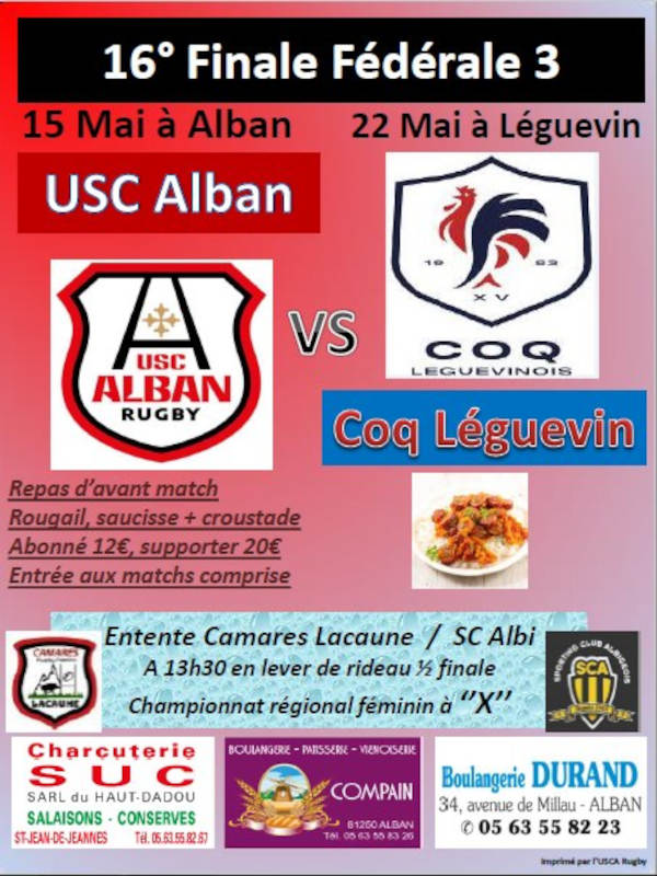 Match de l'USCA rugby à Léguevin