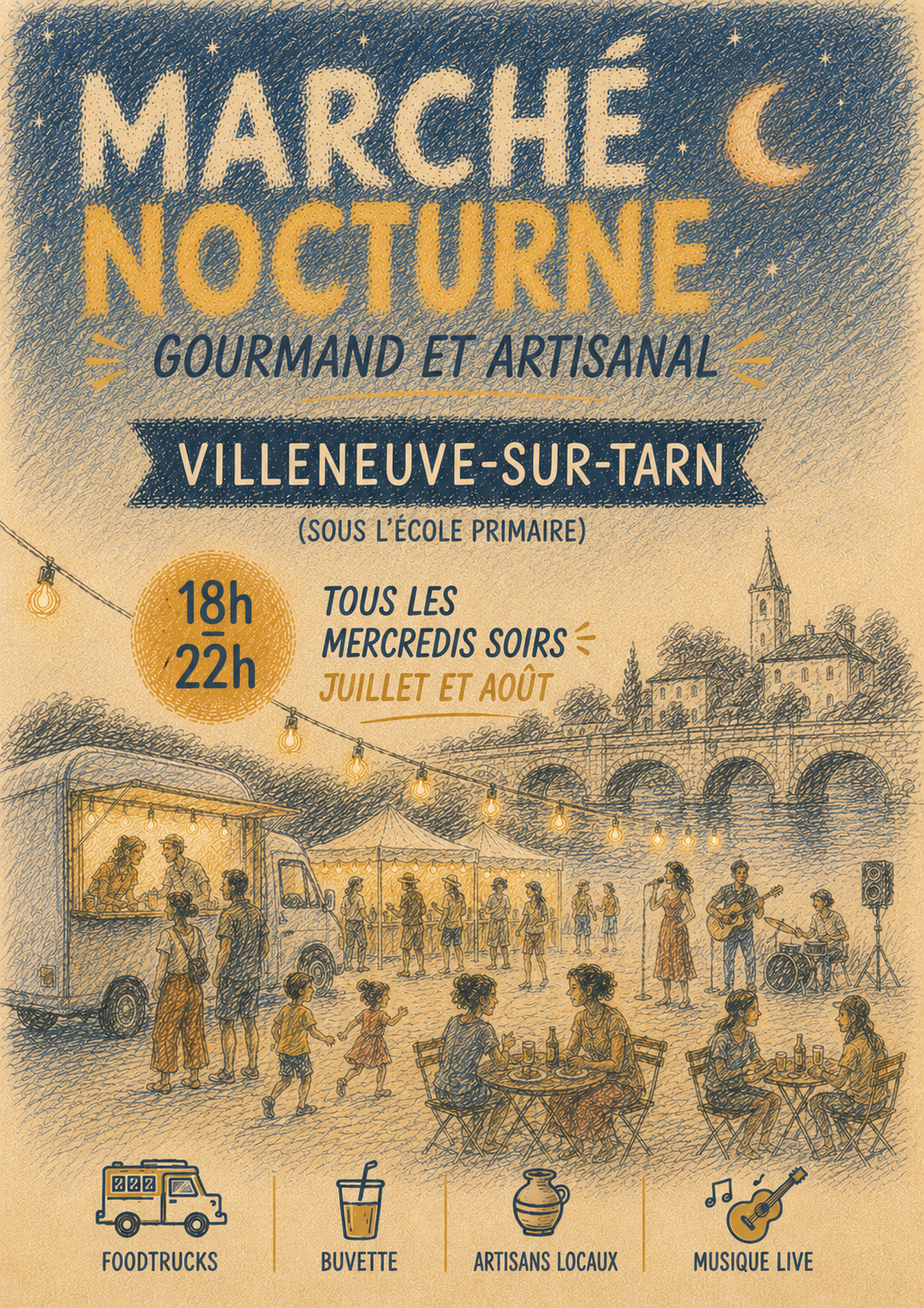 Marché nocturne à Villeneuve sur Tarn