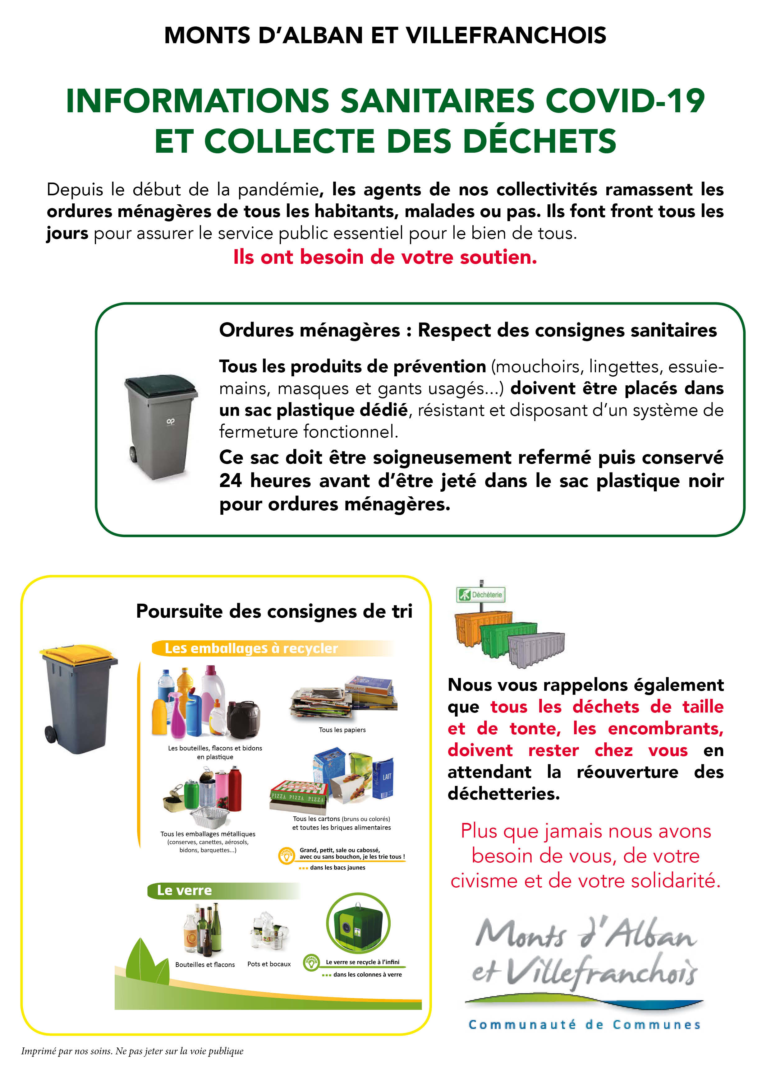 Informations sanitaires Covid-19 et collecte des déchets