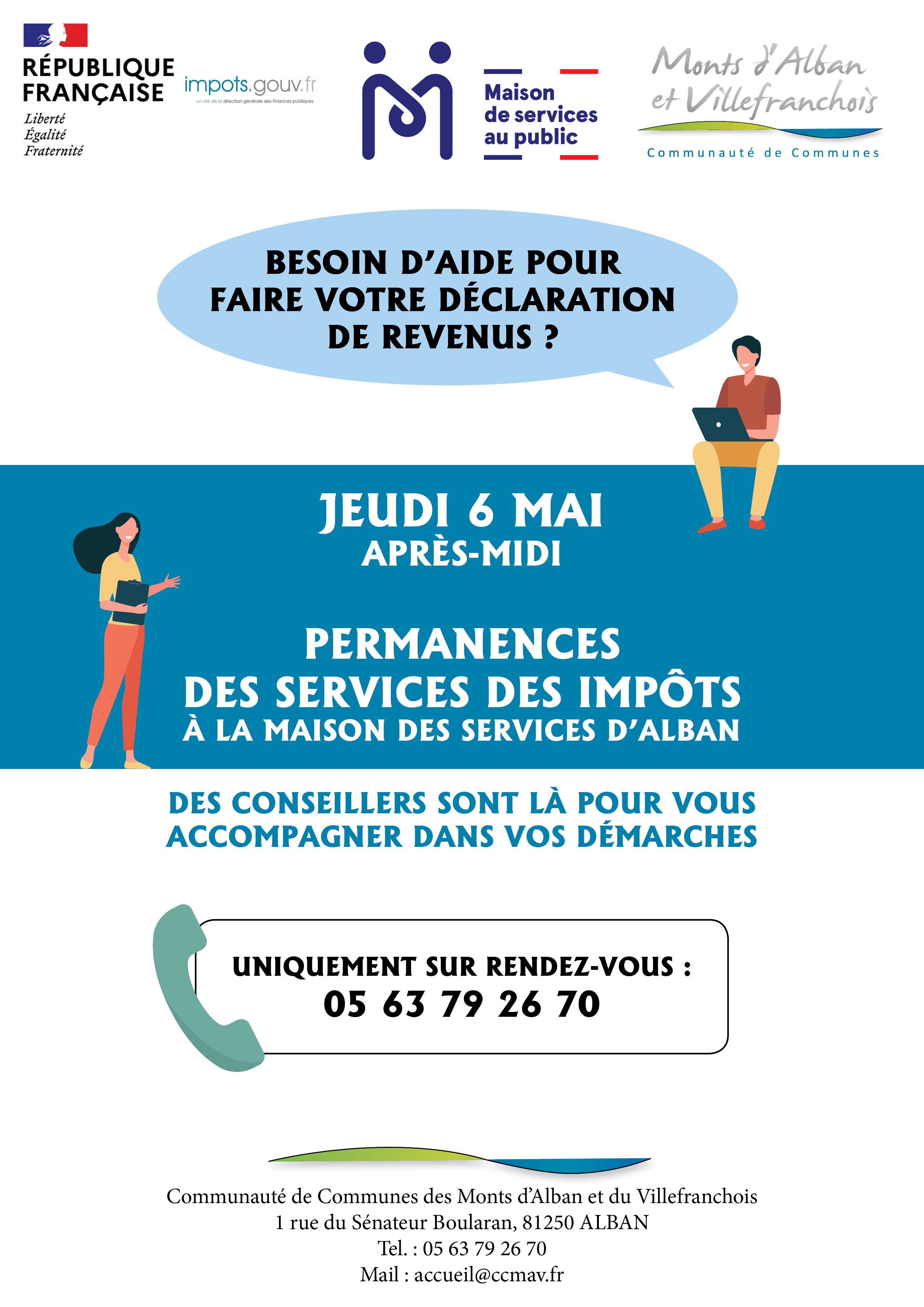 Permanences des services des impôts à la Maison des Services d'Alban le 6 mai après-midi