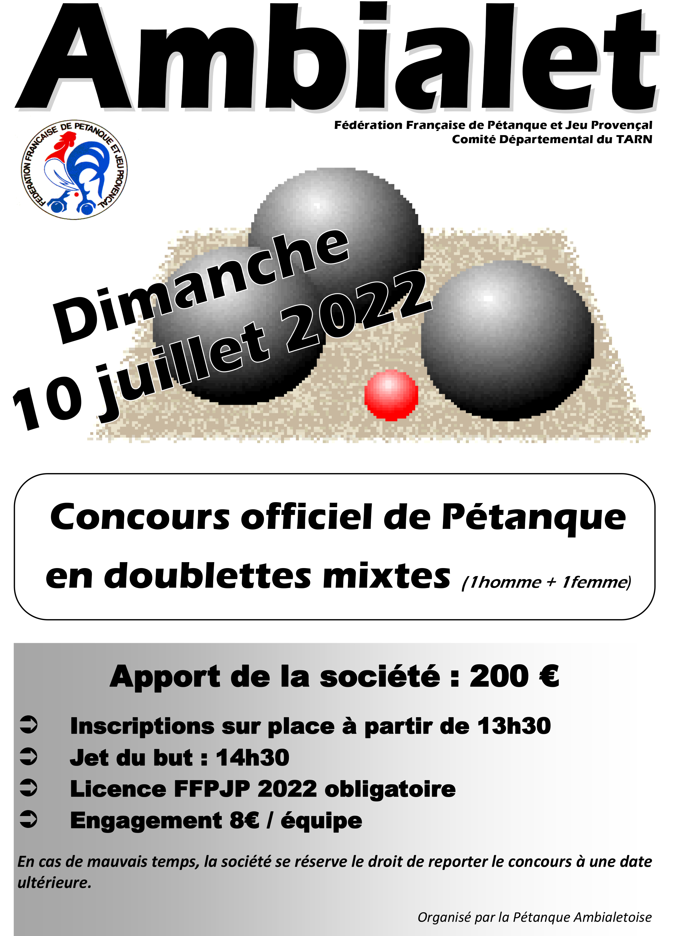 Concours officiel de pétanque en doublettes mixtes