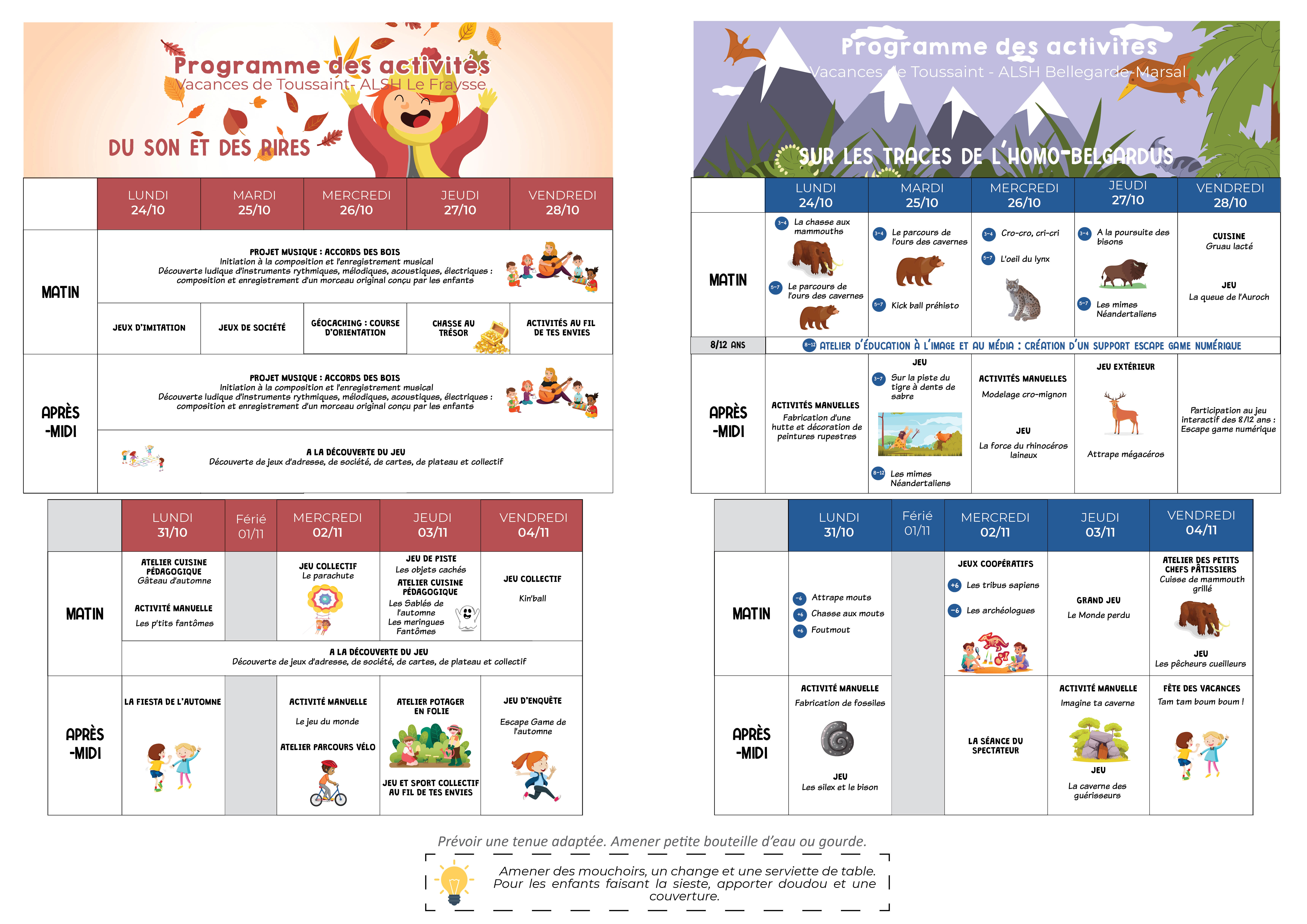 Programme des activités des vacances de Toussaint - Accueils de Loisirs