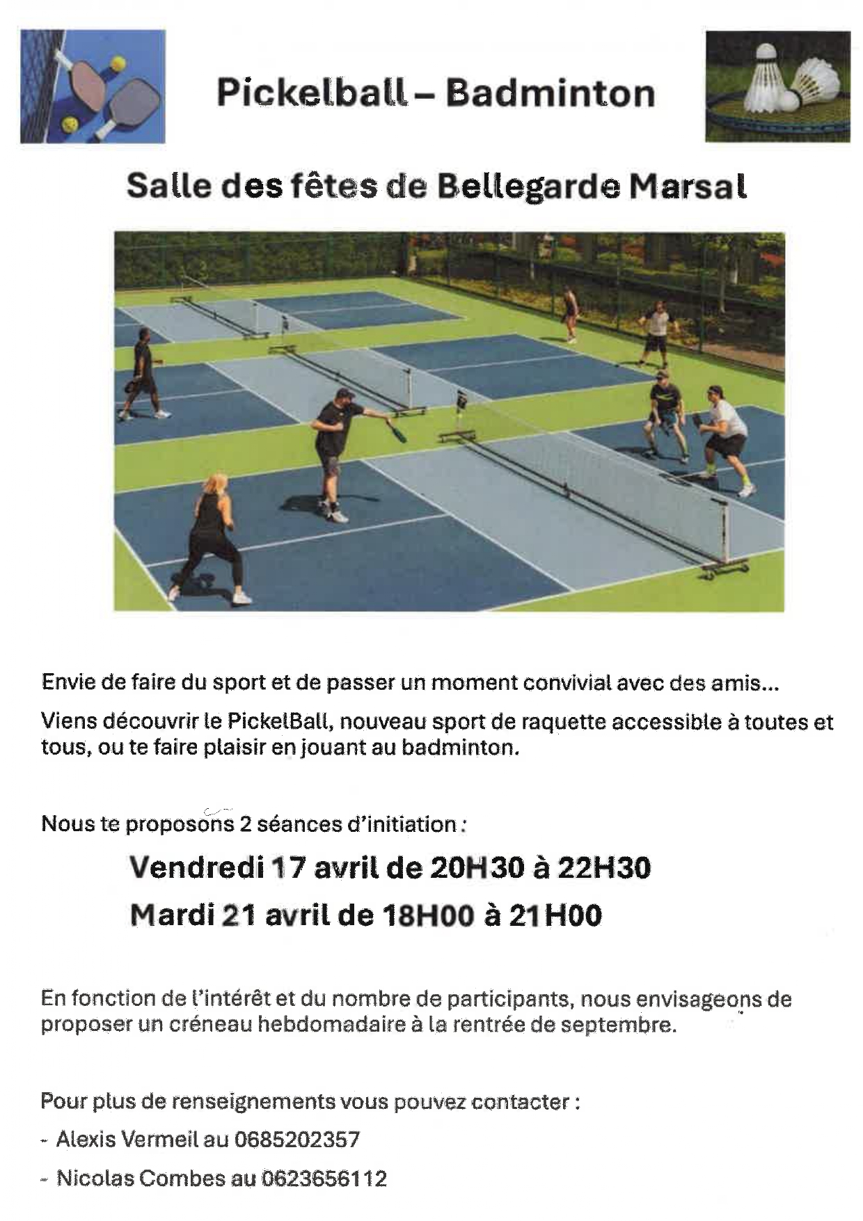 Initiation Pickelball-Badminton, à Bellegarde Marsal