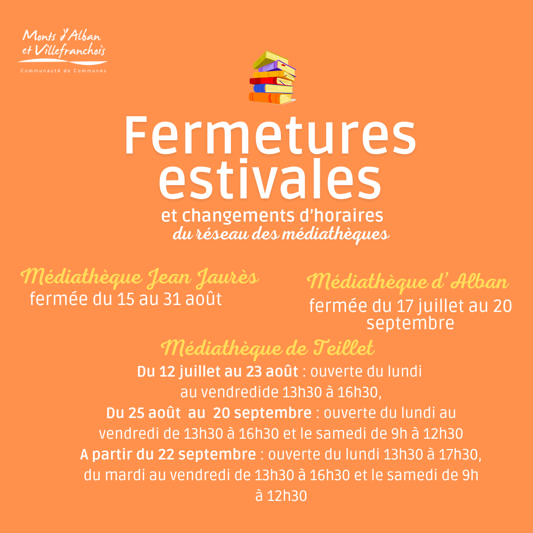Horaires exceptionnels et fermeture estivale des médiathèques