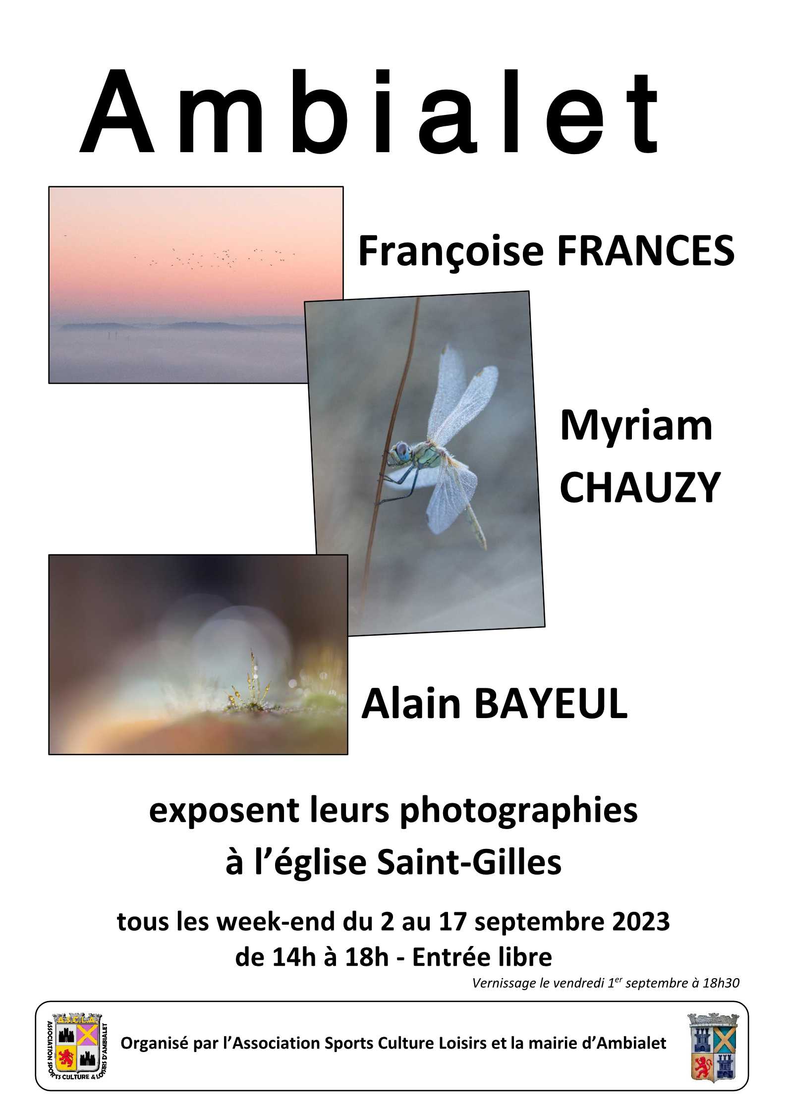 AMBIALET : Exposition Photographie FRANCES - CHAUZY - BAYEUL du 2 au 17 septembre 2023