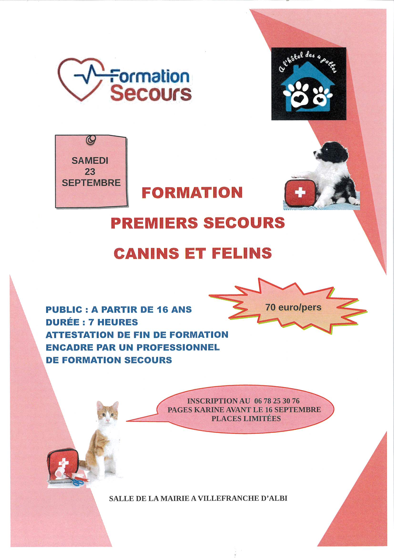FORMATION PREMIERS SECOURS CANINS ET FELINS 