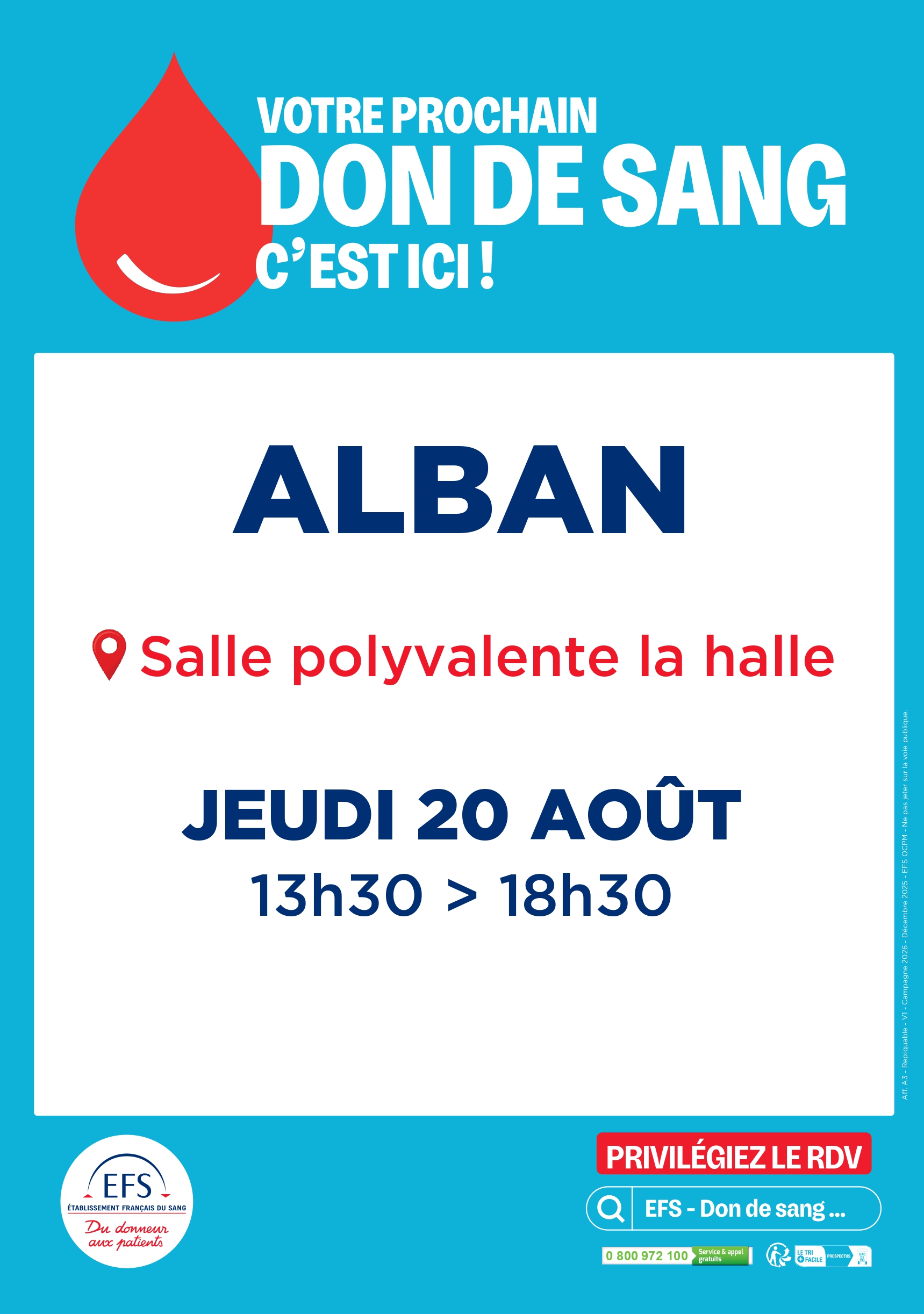 Don de sang, à Alban