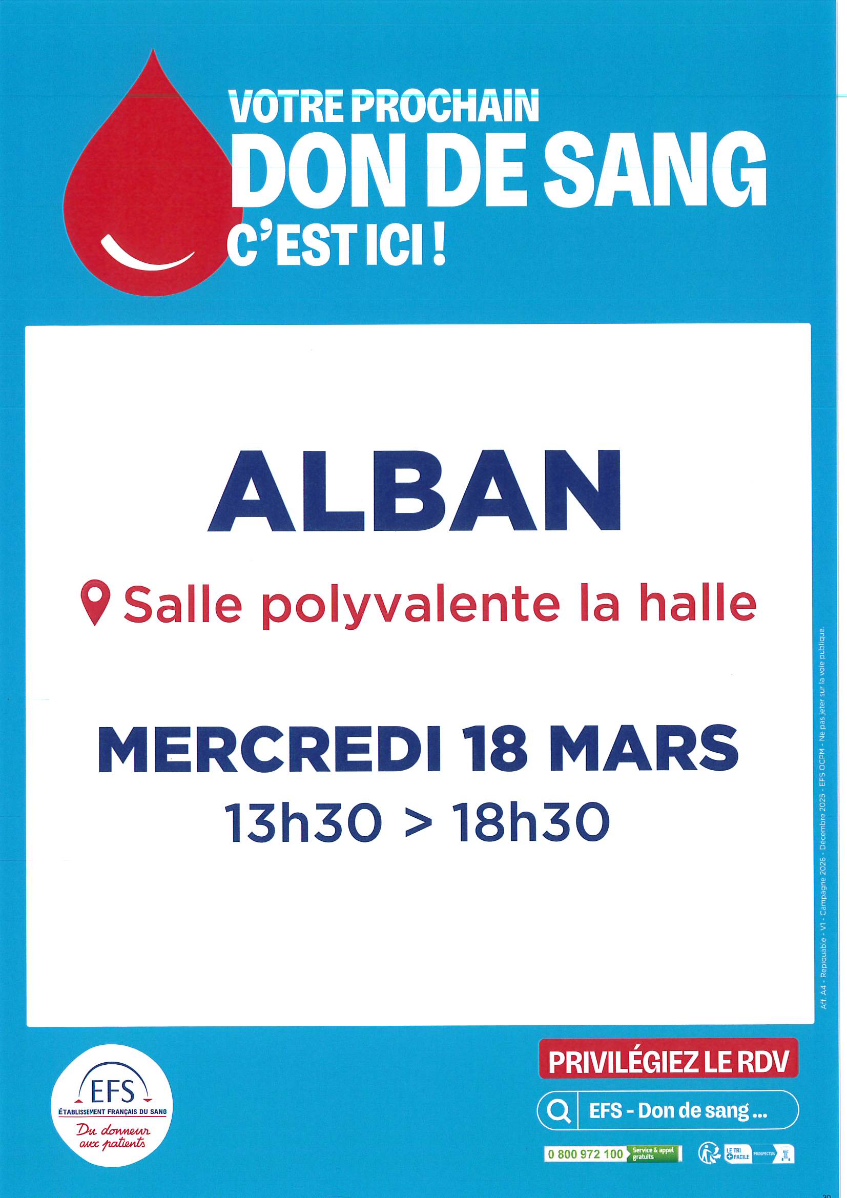 Don de sang, à Alban