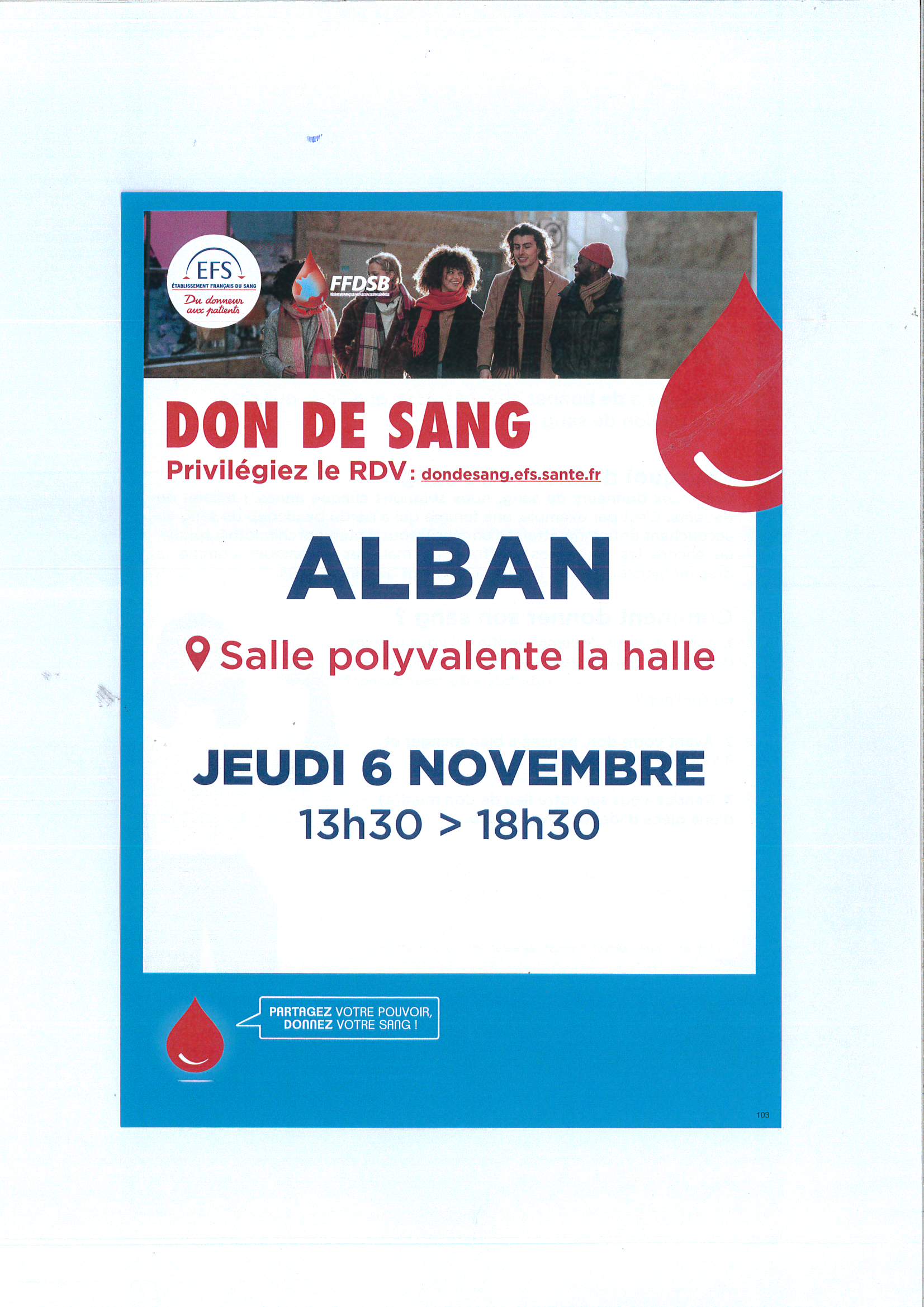Don de sang, à Alban