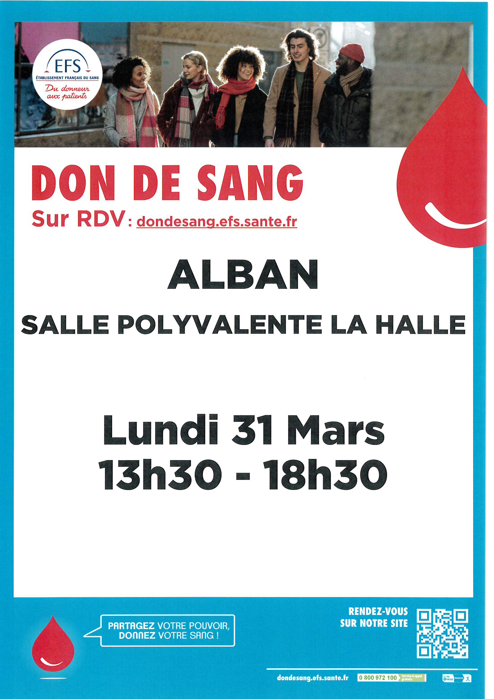 Don de sang, à Alban