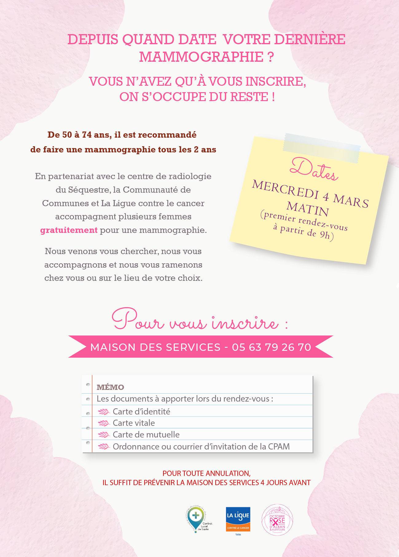 Prenez rendez-vous pour effectuer une mammographie