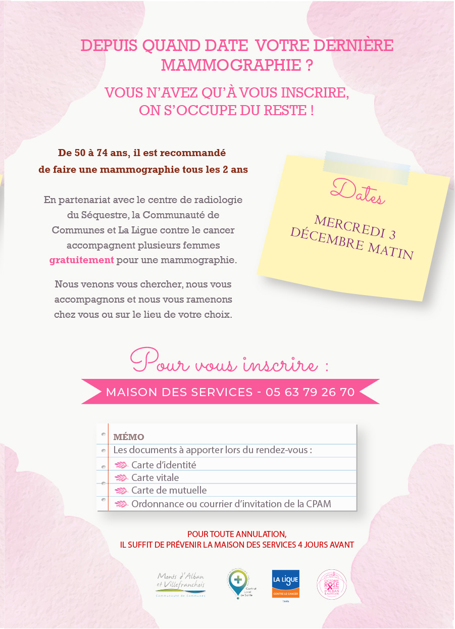 Prenez rendez-vous pour effectuer une mammographie