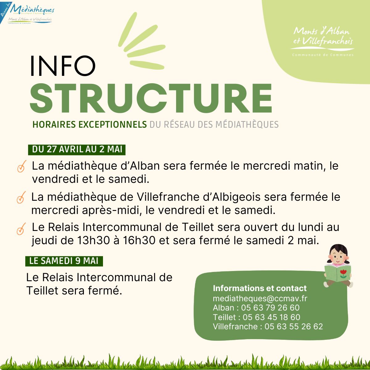 Horaires exceptionnels du réseau des médiathèques