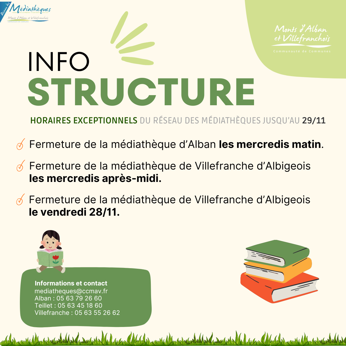 Horaires exceptionnels du réseau des médiathèques