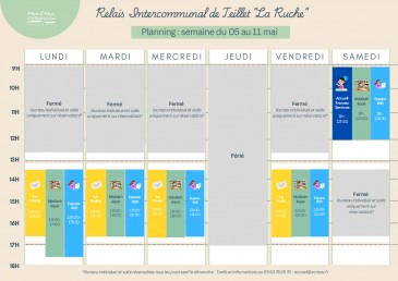 Planning du Relais Intercommunal "La Ruche" du 5 au 11 mai 2025