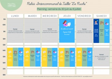 Planning du Relais Intercommunal "La Ruche" du 30 juin au 6 juillet 2025