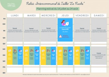Planning du Relais Intercommunal "La Ruche" du 14 juillet au 24 août 2025