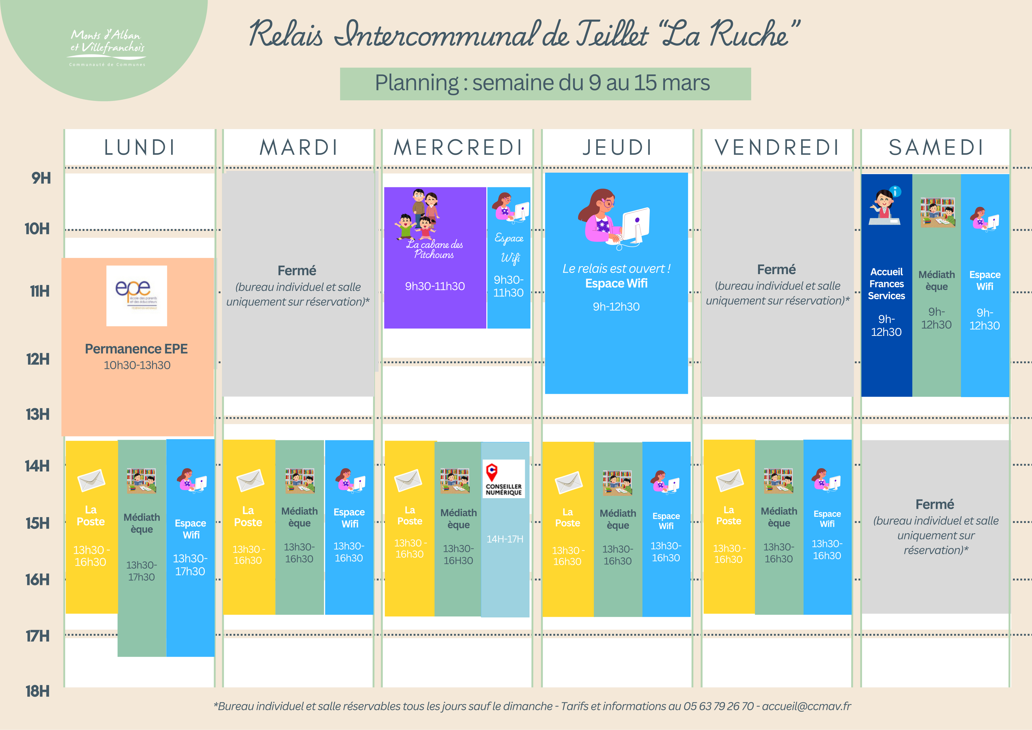 Planning du Relais Intercommunal "La Ruche" du 9 au 14 mars 2026