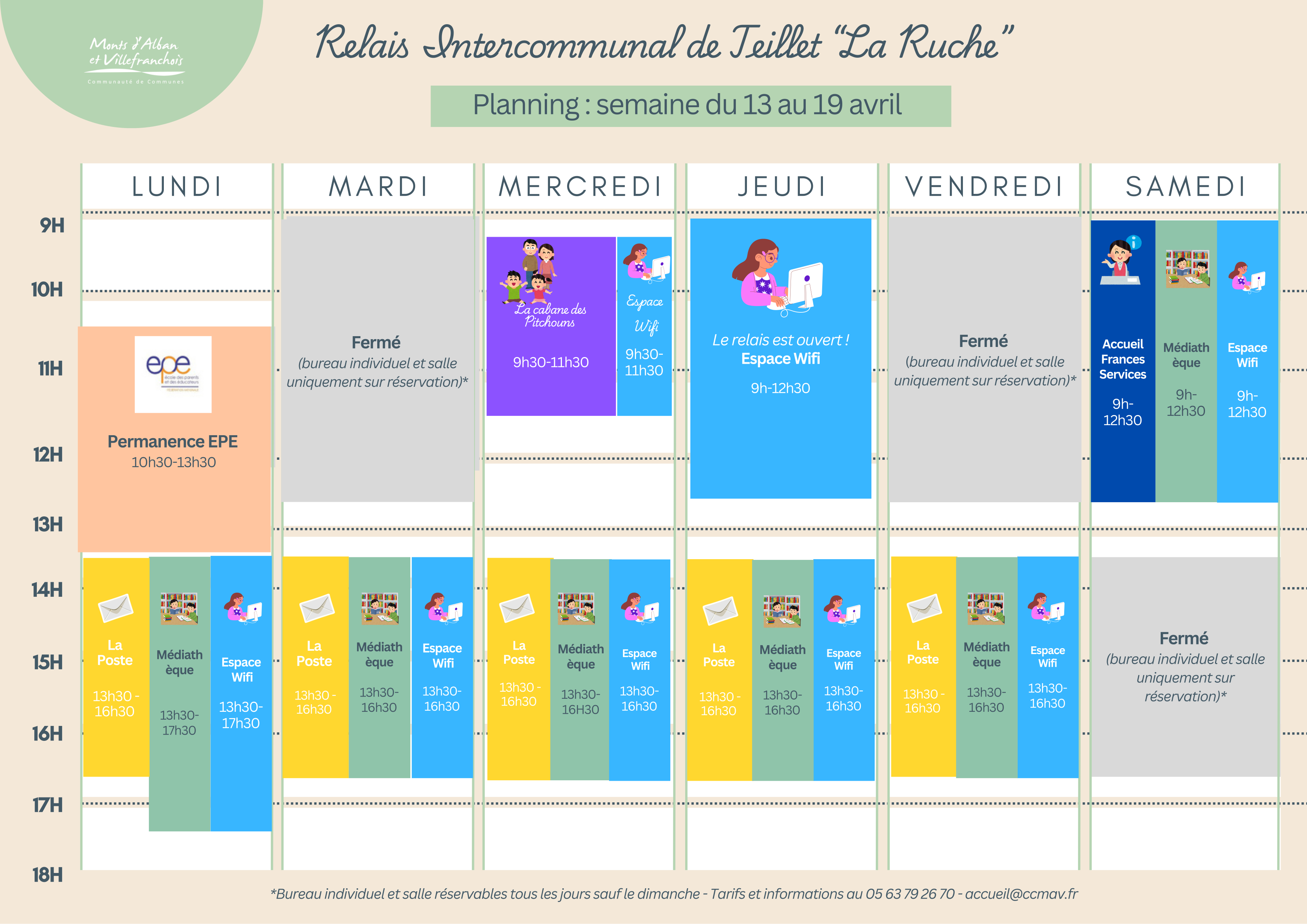 Planning du Relais Intercommunal "La Ruche" du 13 au 18 avril 2026