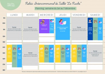 Planning du Relais Intercommunal "La Ruche" du1er au 7 décembre 2025