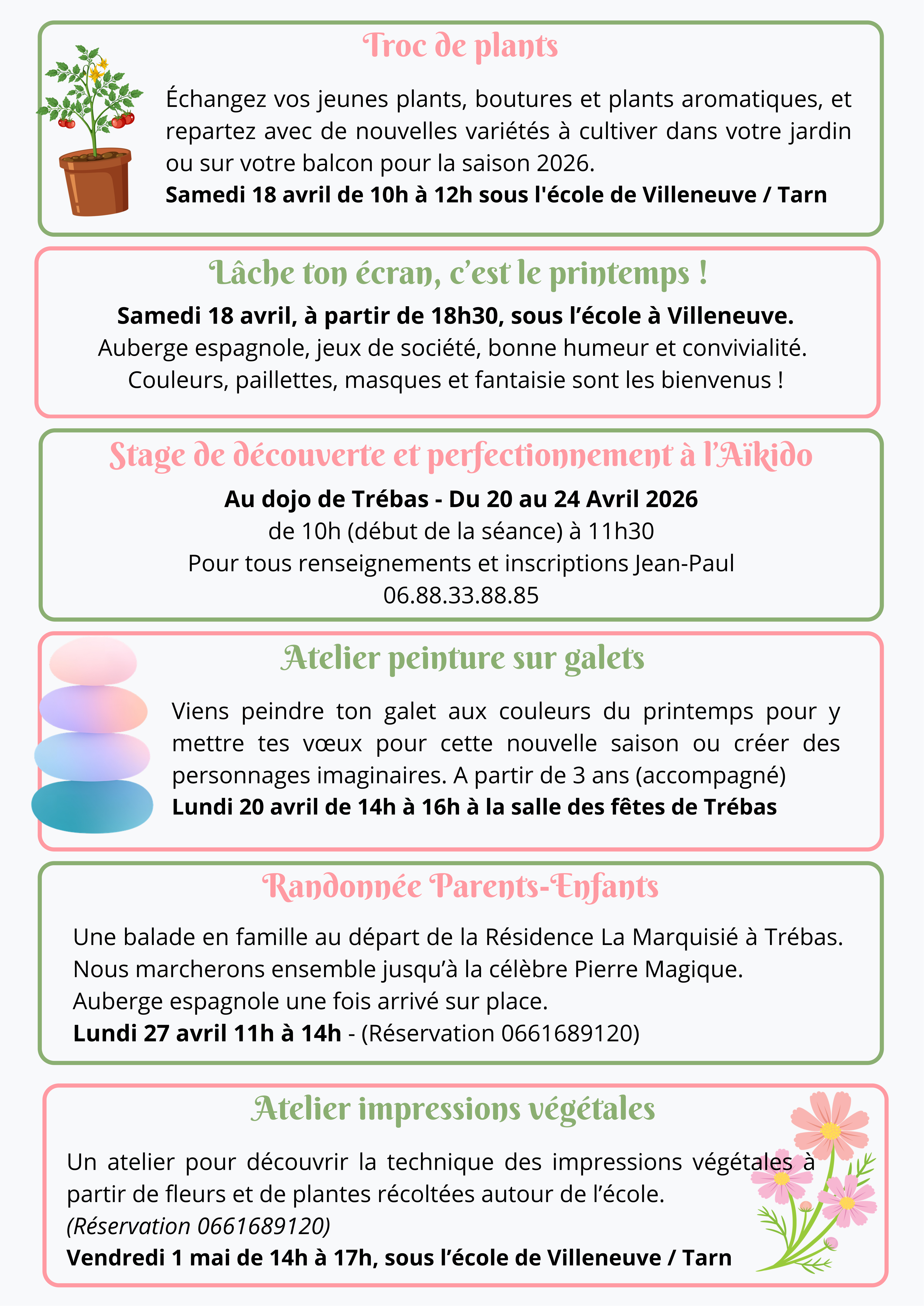 Animations vacances de printemps