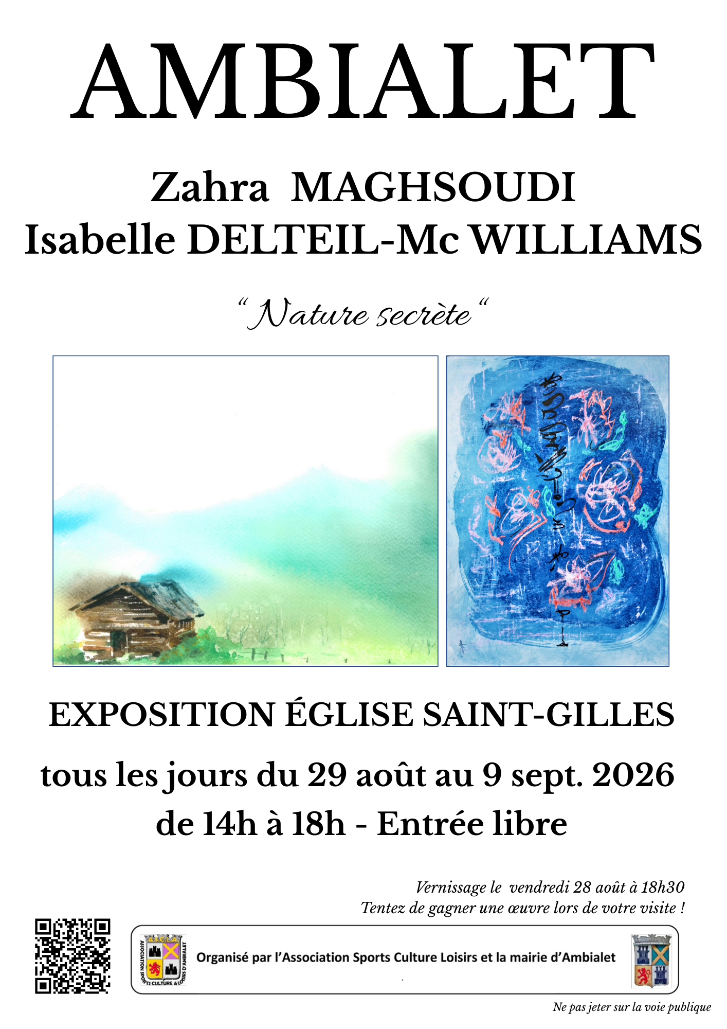 Exposition à l’église Saint-Gilles – Zahra Maghsoudi & Isabelle Delteil-Mc Williams, à Ambialet