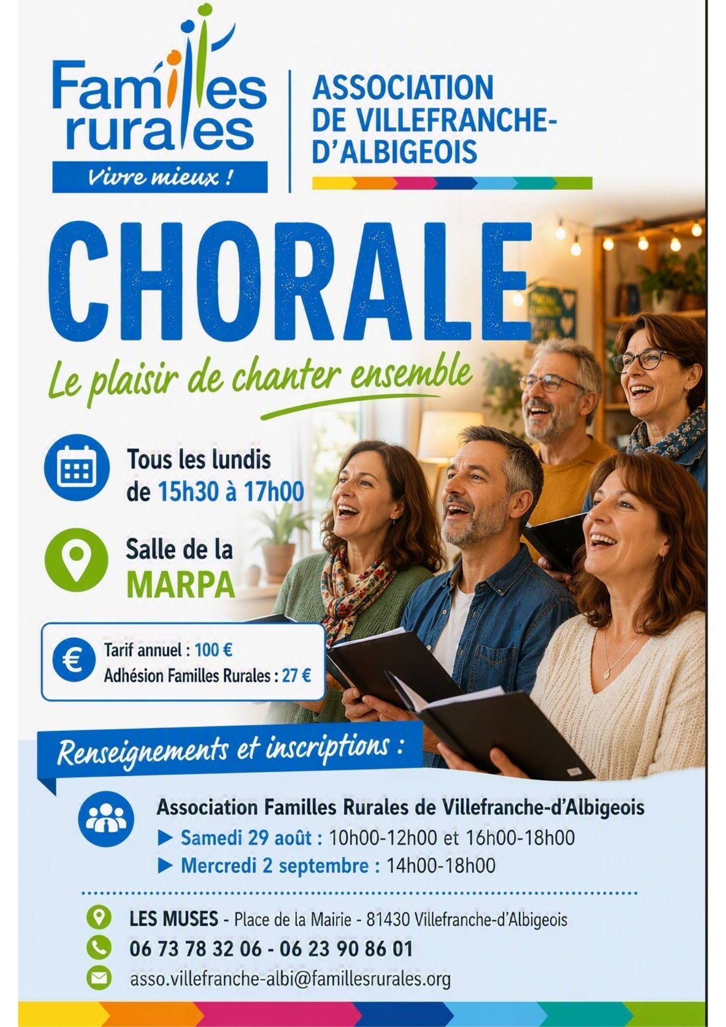 Chorale : renseignements et inscriptions auprès de Familles Rurales à Villefranche-d'Albigeois
