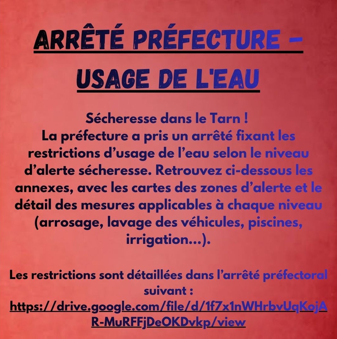 Arrêté Préfecture - usage de l'eau