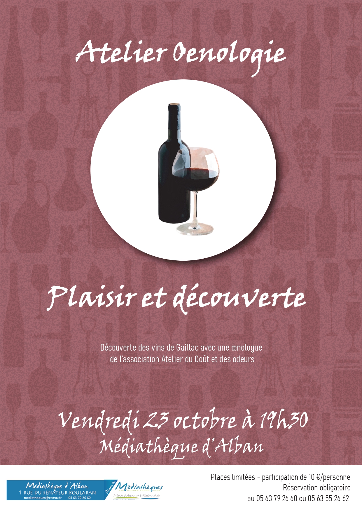 Atelier d’œnologie à la médiathèque d’Alban : vendredi 23 octobre à 19h30